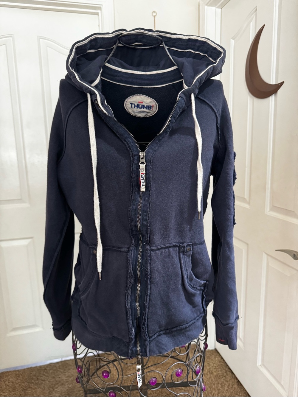 Navy Hooded Bomber Jacket with Contrast Drawcords